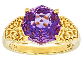 Canela Amethyst 18K Yellow Gold Over Sterling Silver Rose Cut Solitaire Ring 3.83ct