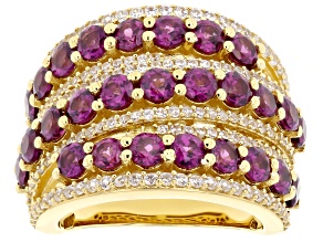 Grape Color Garnet with White Zircon 18K Yellow Gold Over Sterling Silver Ring 4.85ctw
