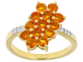 Fire Opal With White Zircon 18k Yellow Gold Over Sterling Silver Ring 0.96ctw