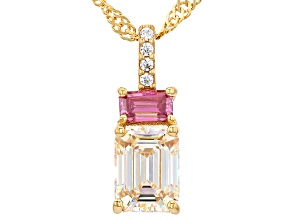 Strontium Titanate with Moissanite Fire® 18K Yellow Gold Over Silver Pendant with Chain 2.38ctw
