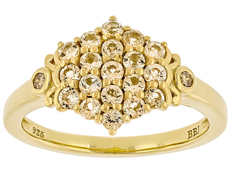 Orange Imperial Topaz With Orange Lab Grown Diamond 18K Yellow Gold Sterling Silver Ring 0.61ctw