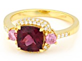 Grape Color Garnet With Pink & White Moissanite Fire® 18K Yellow Gold Over Silver Ring 2.44ctw