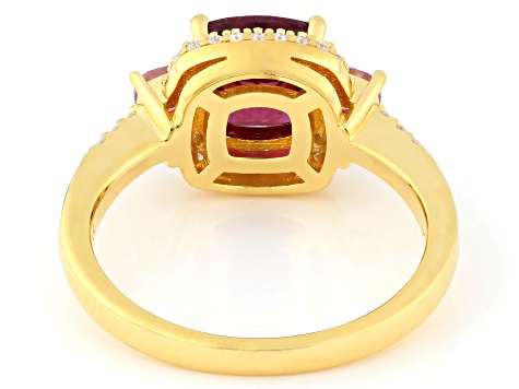 Grape Color Garnet With Pink & White Moissanite Fire® 18K Yellow Gold Over Silver Ring 2.44ctw