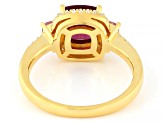 Grape Color Garnet With Pink & White Moissanite Fire® 18K Yellow Gold Over Silver Ring 2.44ctw