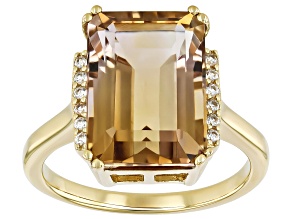 Champagne Quartz With White Zircon 18k Yellow Gold Over Sterling Silver Ring 6.86ctw