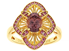 Blush Zircon with Pink Moissanite Fire® 18k Yellow Gold Over Sterling Silver Ring 2.02ctw