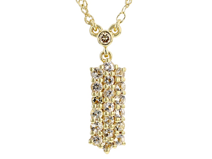 Imperial Topaz With Lab Grown Diamond D-F VS2-SI 18K Yellow Gold Silver Pendant With Chain 0.60ctw