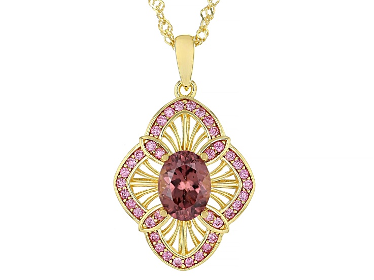 Blush Zircon with Pink Moissanite FireÂ® 18k Yellow Gold Over Silver Pendant with Chain 2.02ctw