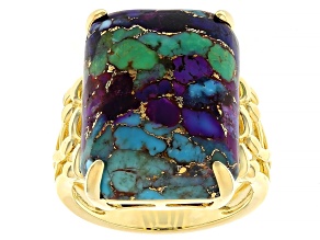 Multi Color Composite Turquoise 18K Yellow Gold Over Sterling Silver Ring