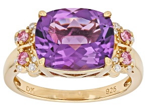 Canela Amethyst With Moissanite Fire® 18K Yellow Gold Over Sterling Silver Ring 4.57ctw