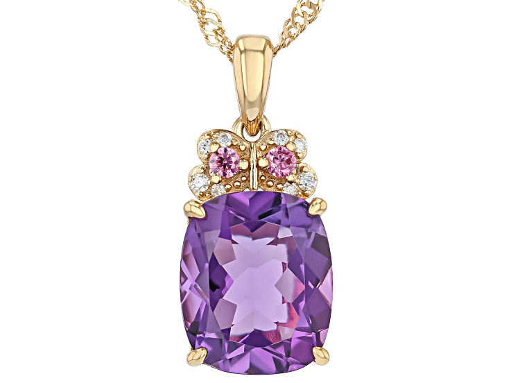 Canela Amethyst with Moissanite Fire® 18K Yellow Gold Over Silver Pendant With chain 4.46ctw