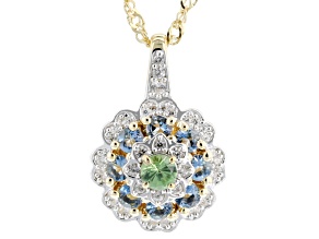 Mint Tsavorite, Blue Aquamarine, Zircon 18K Yellow Gold Over Silver Pendant With Chain 1.56ctw