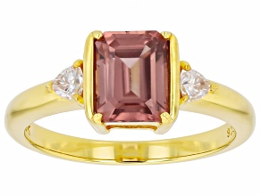 Blush Zircon with White Moissanite 18K Yellow Gold Over Sterling Silver Ring 2.40ctw