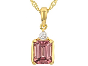 Blush Zircon with White Moissanite 18K Yellow Gold Over Sterling Silver Pendant with Chain 2.33ctw