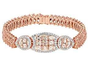 Peach Morganite With White Zircon 18K Rose Gold Over Sterling Silver Tennis Bracelet 12.27ctw