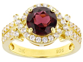 Grape Color Garnet With White Zircon 18K Yellow Gold Over Sterling Silver Ring 2.45ctw