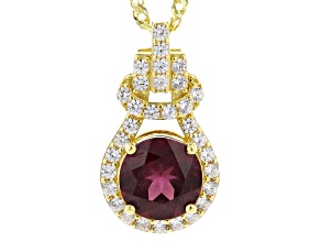 Grape Color Garnet With White Zircon 18K Yellow Gold Over Silver Pendant With Chain 2.44ctw