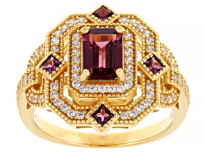 Grape Color Garnet, Rhodolite Garnet, White Zircon 18K Yellow Gold Over Sterling Silver Ring 2.06ctw