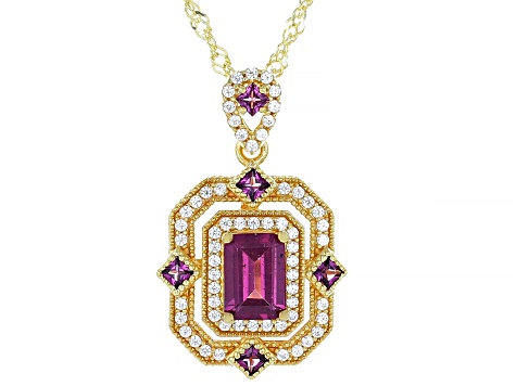 Grape Color Garnet, Rhodolite & Zircon 18K Yellow Gold Over Sterling Silver Pendant/Chain 1.93ctw