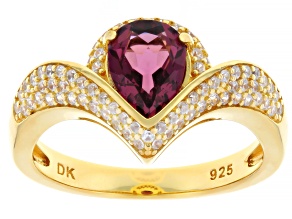 Grape Color Garnet With White Zircon 18K Yellow Gold Over Sterling Silver Ring 1.86ctw