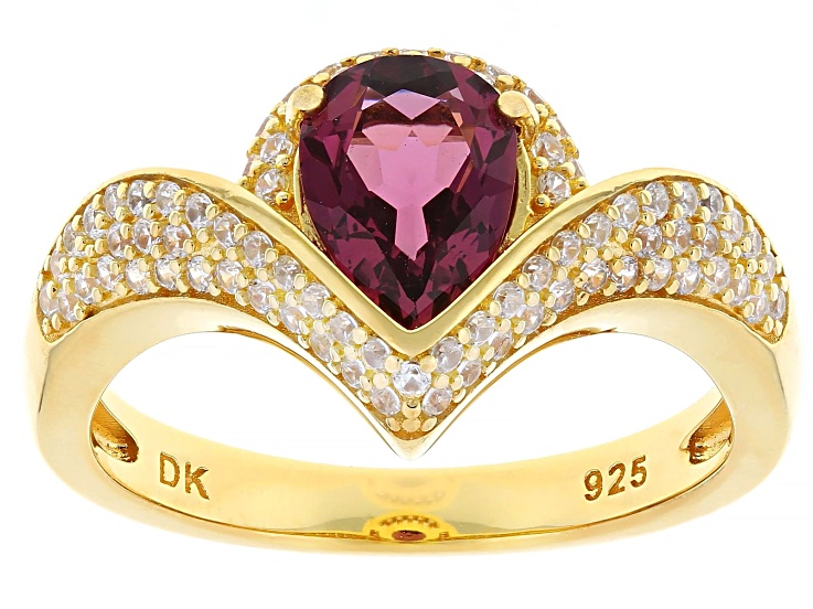 Grape Color Garnet With White Zircon 18K Yellow Gold Over Sterling Silver Ring 1.86ctw
