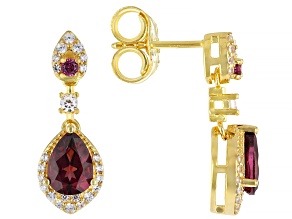 Grape Color Garnet With White Zircon 18K Yellow Gold Over Sterling Silver Earrings 2.33ctw