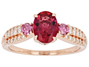 Lab Bixbite with Pink and White Moissanite Fire® 18K Rose Gold Over Sterling Silver Ring 1.44ctw