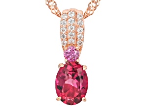 Lab Bixbite With Pink & White Moissanite Fire® 18K Rose Gold Over Silver Pendant with Chain