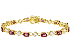 Grape Color Garnet With White Zircon 18K Yellow Gold Over Sterling Silver Tennis Bracelet 7.96ctw