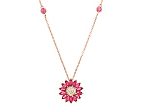 Pink Topaz With Pink & White Moissanite 18K Rose Gold Over Sterling Silver Pendant With Chain