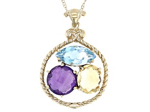 Multi Gemstone 18k Yellow Gold Over Sterling Silver Pendant With Chain 14.57ctw