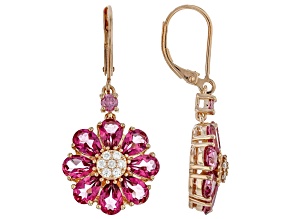 Pink Topaz With Pink & White Moissanite Fire® 18K Rose Gold Over Silver Dangle Earrings 2.68ctw