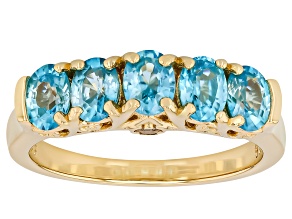 Blue Zircon With White Zircon 18K Yellow Gold Over Sterling Silver Ring 2.48ctw