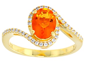Orange Fire Opal with White Zircon 18K Yellow Gold Over Sterling Silver Ring 0.91ctw