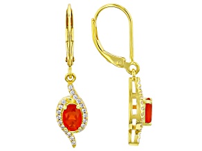 Orange Fire Opal with White Zircon 18K Yellow Gold Over Sterling Silver Earrings 0.75ctw