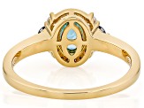 Blue Zircon With Blue & White Moissanite Fire® 18K Yellow Gold Over Sterling Silver Ring 1.47ctw