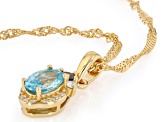 Blue Zircon With Moissanite Fire® 18K Yellow Gold Over Sterling Silver Pendant With Chain 1.35ctw