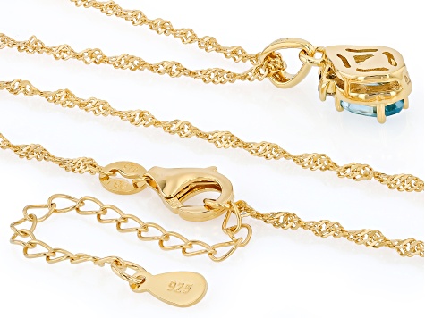 Blue Zircon With Moissanite Fire® 18K Yellow Gold Over Sterling Silver Pendant With Chain 1.35ctw