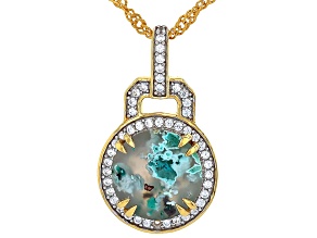 Blue Aquadite® With White Zircon 18k Yellow Gold Over Sterling Silver Pendant With Chain 3.67ctw