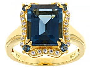 London Blue Topaz With White Zircon 18k Yellow Gold Over Sterling Silver Ring 4.90ctw