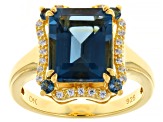 London Blue Topaz With White Zircon 18k Yellow Gold Over Sterling Silver Ring 4.90ctw