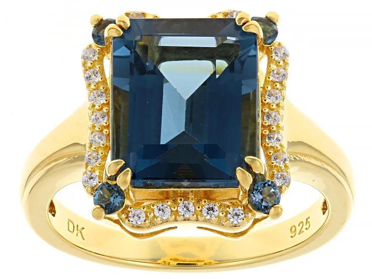 London Blue Topaz With White Zircon 18k Yellow Gold Over Sterling Silver Ring 4.90ctw