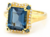 London Blue Topaz With White Zircon 18k Yellow Gold Over Sterling Silver Ring 4.90ctw