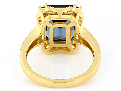 London Blue Topaz With White Zircon 18k Yellow Gold Over Sterling Silver Ring 4.90ctw