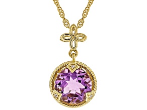Canela Amethyst with White Zircon 18K Yellow Gold Over Sterling Silver Pendant with Chain 3.18ctw