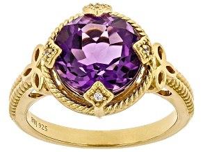 Purple Canela Amethyst with White Zircon 18K Yellow Gold Over Sterling Silver Ring 3.19ctw