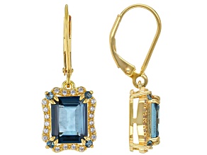 London Blue Topaz with White Zircon 18K Yellow Gold Over Sterling Silver Earrings 5.31ctw