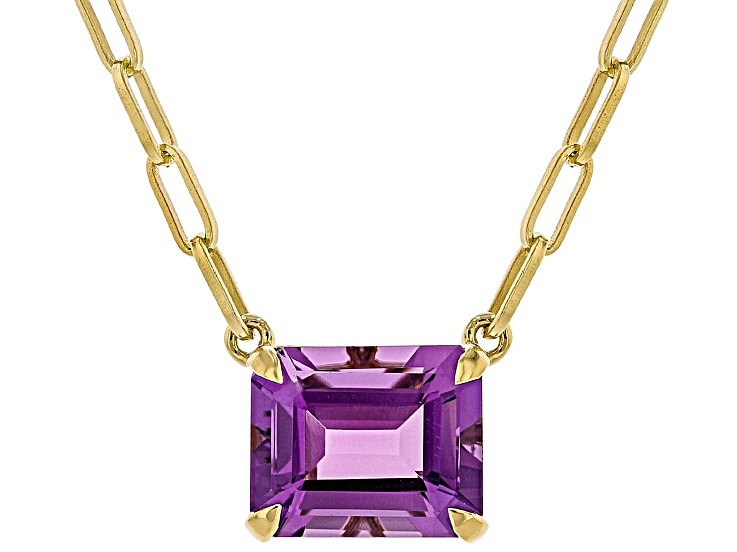 Purple Canela Amethyst 18K Yellow Gold Over Sterling Silver Paperclip Necklace 4.67ct