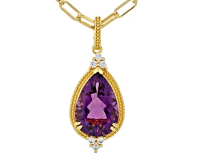 Purple Canela Amethyst With White Zircon 18K Yellow Gold Over Silver Pendant with Chain 4.68ctw