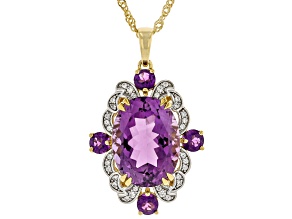 Purple Canela Amethyst 18k Yellow Gold Over Silver Pendant with Chain 7.53ctw